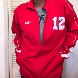 PUMA TRACK JACKET ZIPUP RED WHITE 12 XL GYM NYC FALL WINTER COLLEGE U H